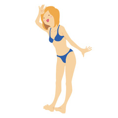 ベクター素材　空を仰ぐ水着の女性　青ビキニ