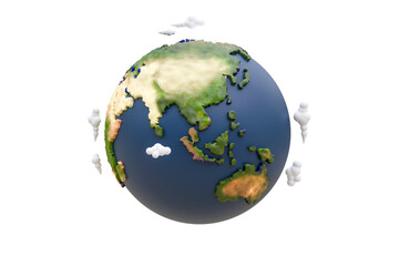 Low poly render of Earth with cloud in a white background. 3d illustration.clipping path.