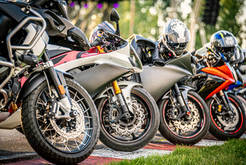 Motorcycles parade. Bikes in a row