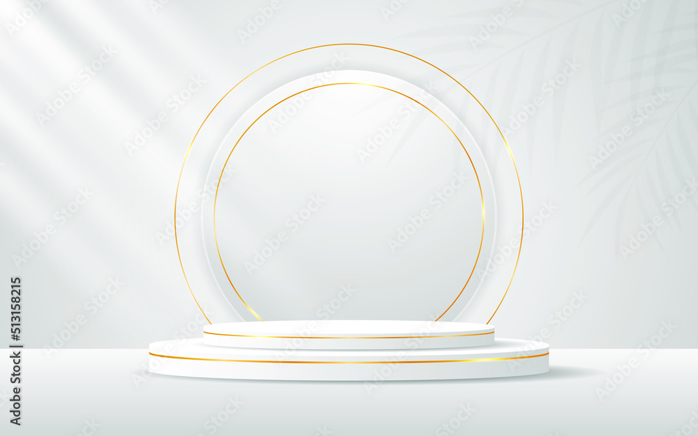 Aufkleber white podium has a round shape and a luxurious gold line on the back for product presentation. cosme