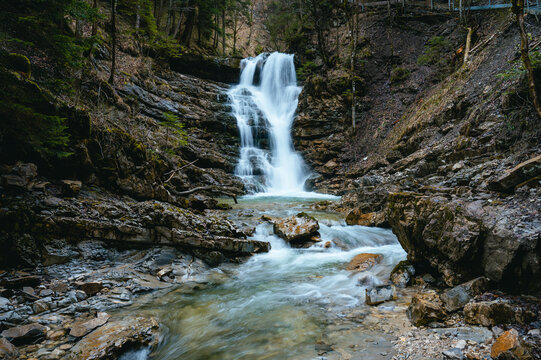 Jenbach waterfall in Bad Feilnbach municipality, Bavaria, Germany
