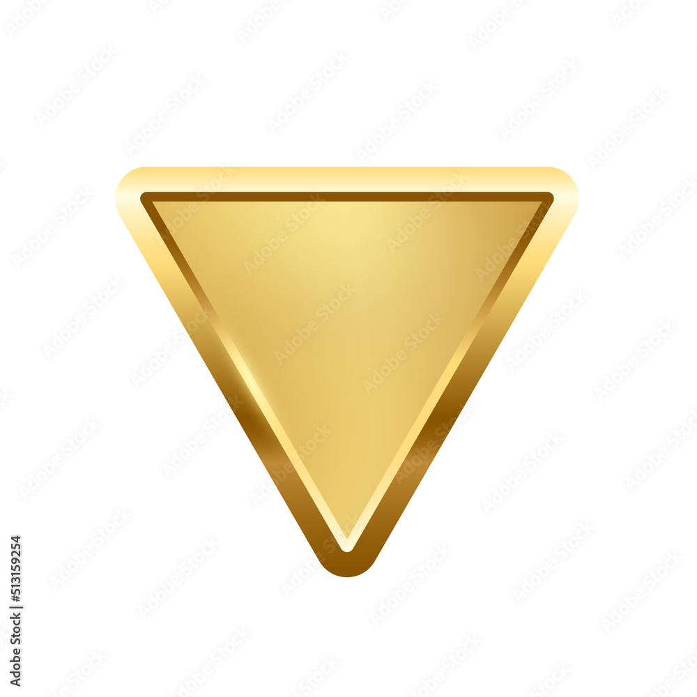 Poster gold triangle button with frame vector illustration. 3d golden glossy elegant design for empty emble