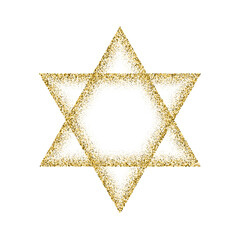 Jewish star of David from gold dust, abstract decoration of golden glitter frame