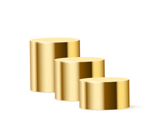3d podium platform cylinders, gold pedestal stages for product presentation or winner