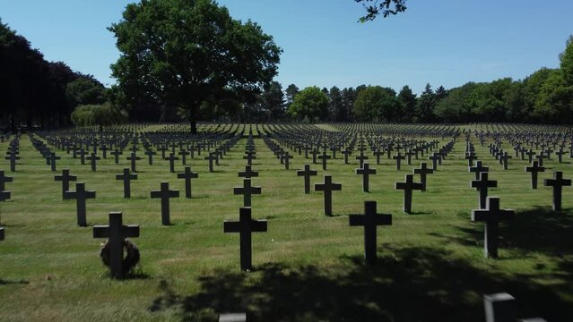 German military cemetery in Ysselsteyn, The Netherlands. Second World War Cemetery, Aerial low angle