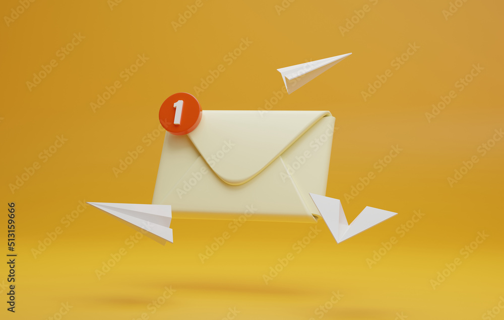 Aufkleber envelope icon with unread message icon with paper plane on a yellow background