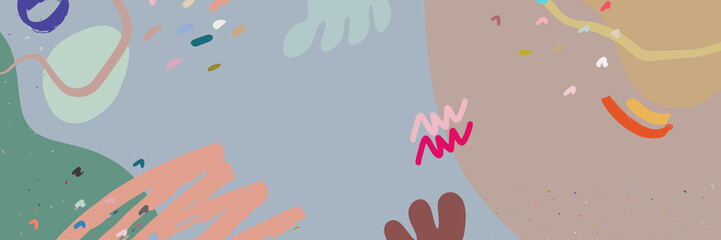 Minimal long vector banner in Scandinavian color theme. Abstract organic floral background with copy space for text. Social media cover template