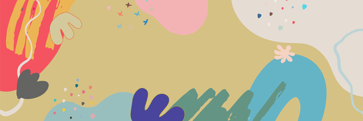 Minimal long vector banner in Scandinavian color theme. Abstract organic floral background with copy space for text. Social media cover template