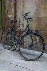 A bike standing in the streets of the El Born neighborhood in Barcelona