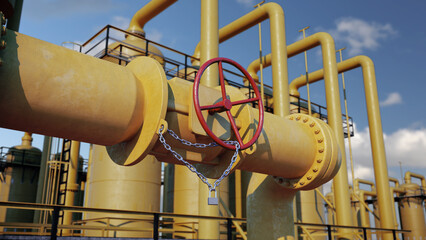 Gas valve locked with a chain. Natural gas pipeline