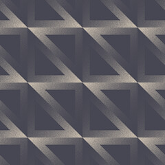 Shifted Square Grid Angular Seamless Pattern Vector Stippled Abstract Background. Triangles Geometric Structure Grain Texture Repetitive Gray Wallpaper. Halftone Art Futuristic Technology Illustration