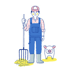 養豚農家の男性と豚