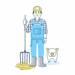 養豚農家の男性と豚