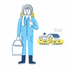 牧畜農家の男性と牧場