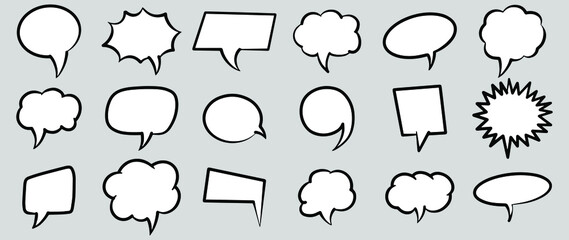 Hand drawn set of speech bubbles isolated . Doodle set element. Vector illustration.