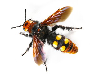Mammoth wasp, (Megascolia maculata) isolated on white, top view 