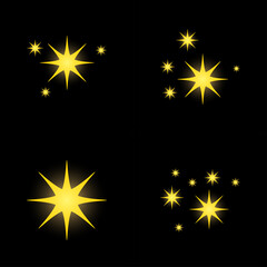 Set of stars sparkles, flat design