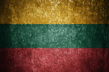 Closeup of grunge Lithuanian flag. Dirty Lithuania flag on a metal surface