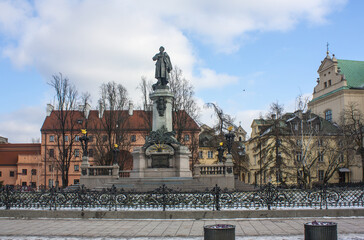 Fototapeta na wymiar Monument to poet Adam Mickiewicz in Warsaw