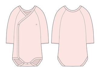 Onesie with a crossover neckline and long sleeves. Light pink color. Baby body wear mock up.