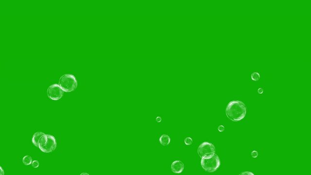 Flying soap bubbles motion graphics with green screen background