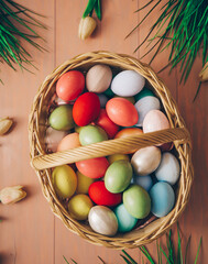 easter eggs in a basket. Colored eggs. Happy day. Easter