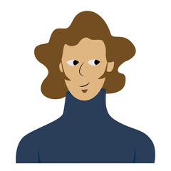 Stylish casual man with curly brown hair and sideburns wearing a blue sweater, social media avatar.