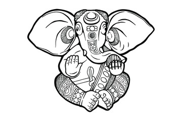 Buddha elephant vector illustration - Hand drawn - Out line.