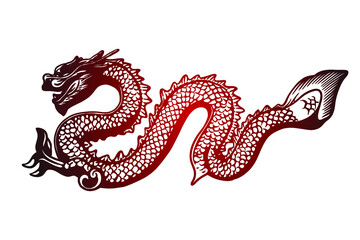 Traditional Asian Dragon Vector illustration - Hand drawn - Out line