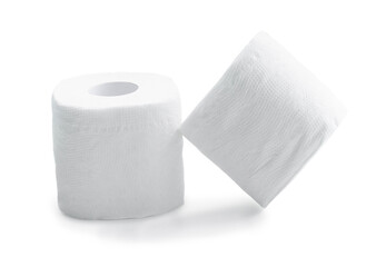 Two rolls of white tissue paper or napkin isolated on white background with clipping path