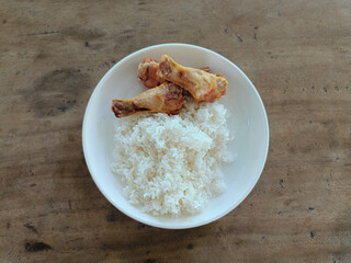 Rice with salt fried chicken wings, Asian food style, popular in Thailand