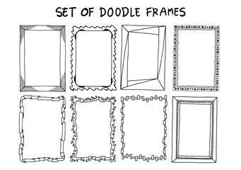 Set of doodle frames, hand-drawn style, border drawing vector