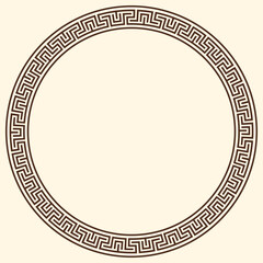 Greek key pattern, round frame. Decorative ancient meander, greece border ornament with repeated geometric motif. Vector EPS10.