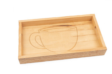 Wooden tray for coffee cups isolated above white background