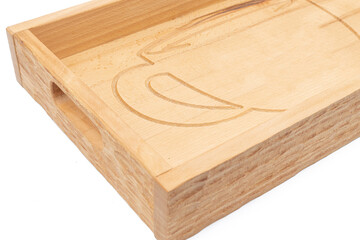 Wooden tray for coffee cups isolated above white background
