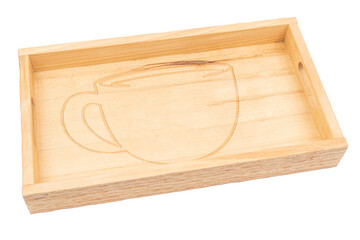 Wooden tray for coffee cups isolated above white background