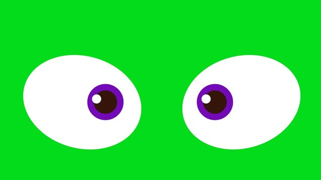 Cartoon eyes on a green background. Cartoon eyes with alpha channel. Key color, color key, alpha channel.