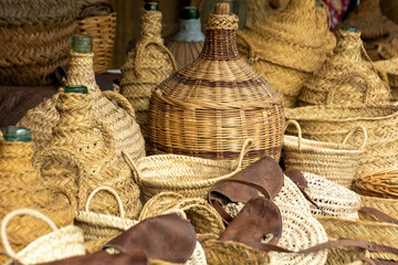 Traditional wicker stall in a street market in Spain