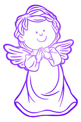 Fototapeta na wymiar Little baby Christmas Angel flying in sky - Hand drawn - Out line