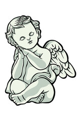 Fototapeta na wymiar Little white guardian angel - Hand drawn