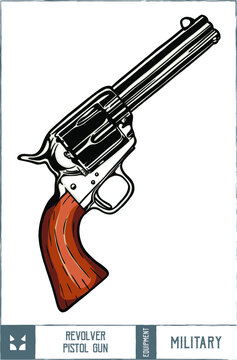 Antique Cowboy Revolver Pistol Gun Vector illustration - Hand drawn