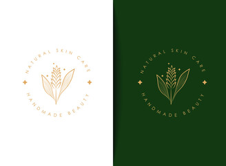 Botanical Hand Drawn floral logo template with  Wild Flower and Leaves. for spa and beauty salon, boutique, natural organic shop, wedding, floral designer, interior, photography, cosmetic element 
