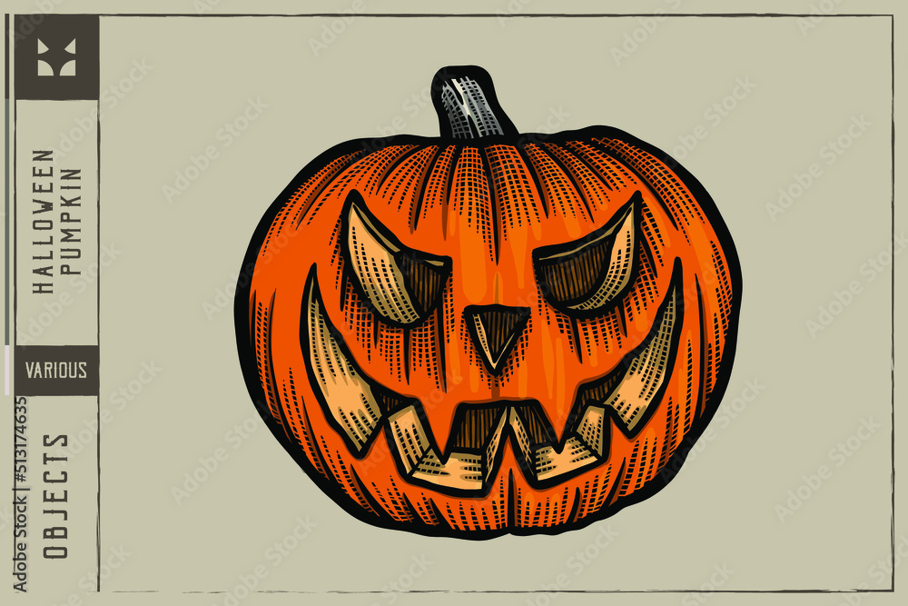 Wall mural halloween pumpkin vector illustration - hand drawn