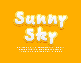 Vector funny banner Sunny Sky with artistic Font. Handwritten set of Alphabet Letters, Numbers and Symbols