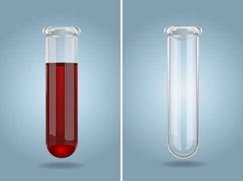 3D transparent glass test tubes with red liquid. Vector Illustration.