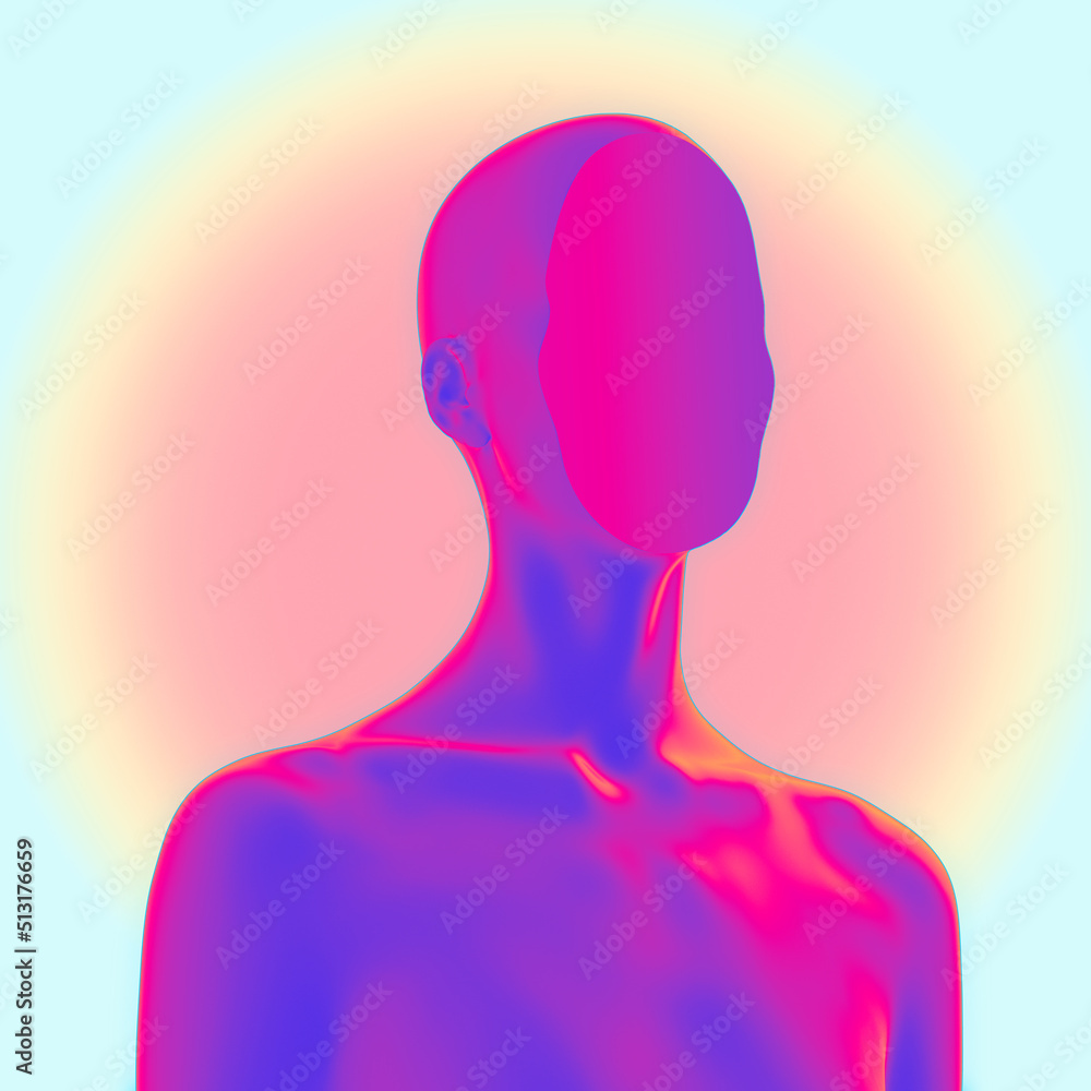 Aufkleber abstract creative illustration from 3d rendering of female bust figure with flat anonymous face isol