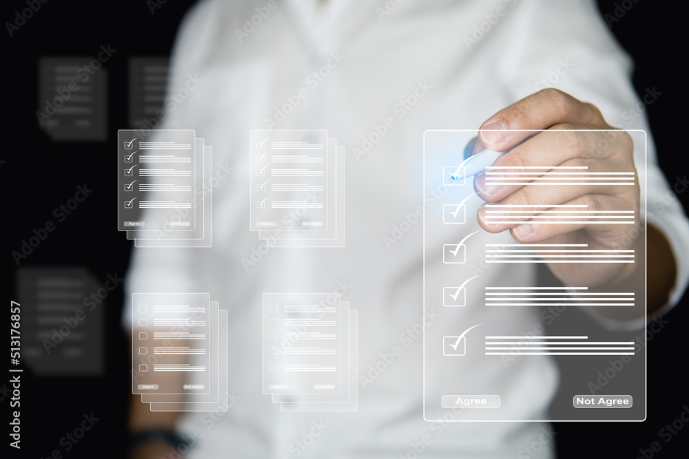 Aufkleber hand touching visual screen for digital data online concept, business people analysis data on networ