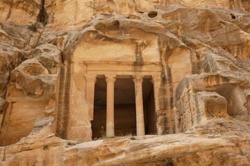 Naklejka premium Little Petra (Siq al-Barid), Jordan - circa May 2022: Temple in ancient town Little Petra