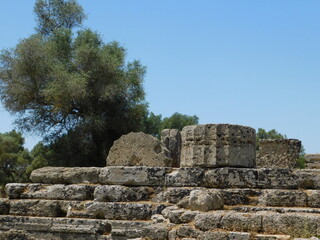 Ruins of the temple of Zeus in ancient Olympia, in Greece