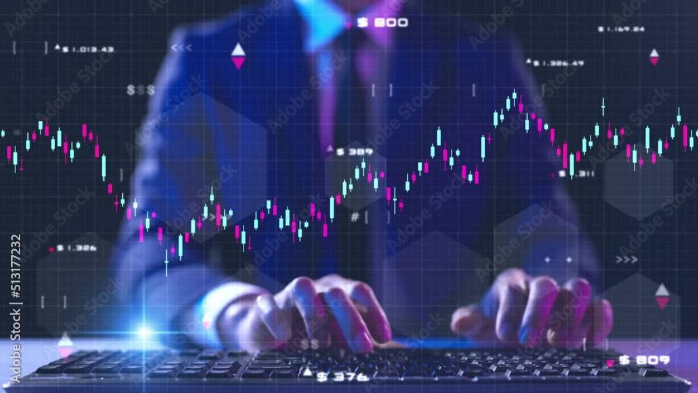 Poster business finance data analytics graph chart report, man using mobile tablet searching investment dat
